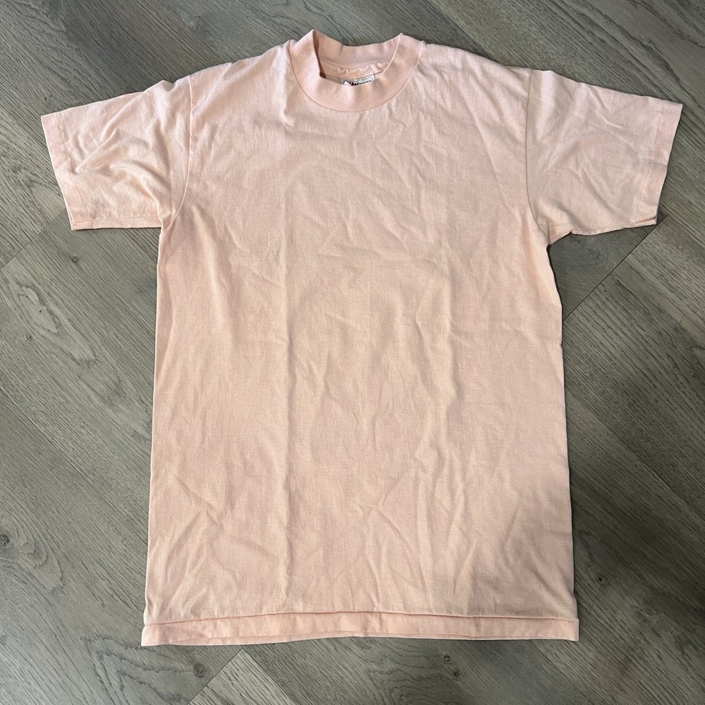 Vintage Hanes Single Stitch Blank 50/50 Pink Peach T- Shirt Size Medium