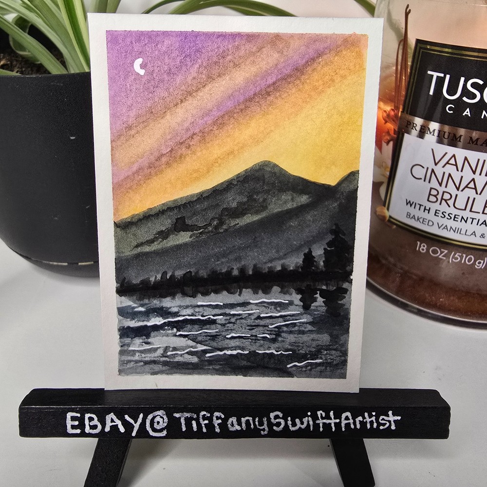 ACEO Original 2.5 x 3.5 inch watercolor landscape mountain lake art card