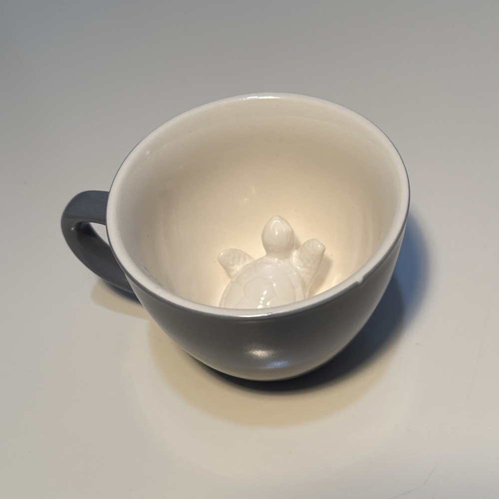 Creature Cup with Hidden 3D Porcelain Sea Turtle Inside - Gray Coffee Tea Mug