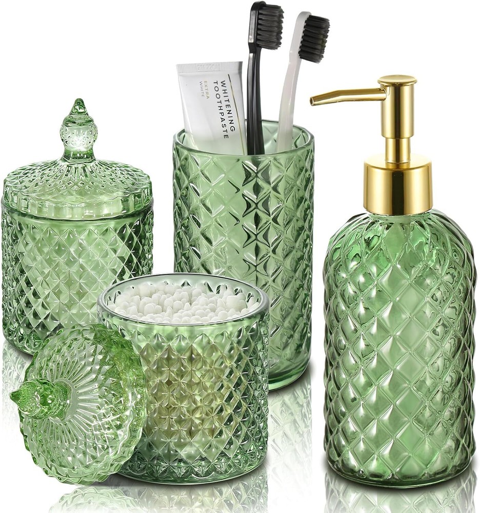 Olive Green Bathroom Accessories 4-Piece Set for Modern Decor