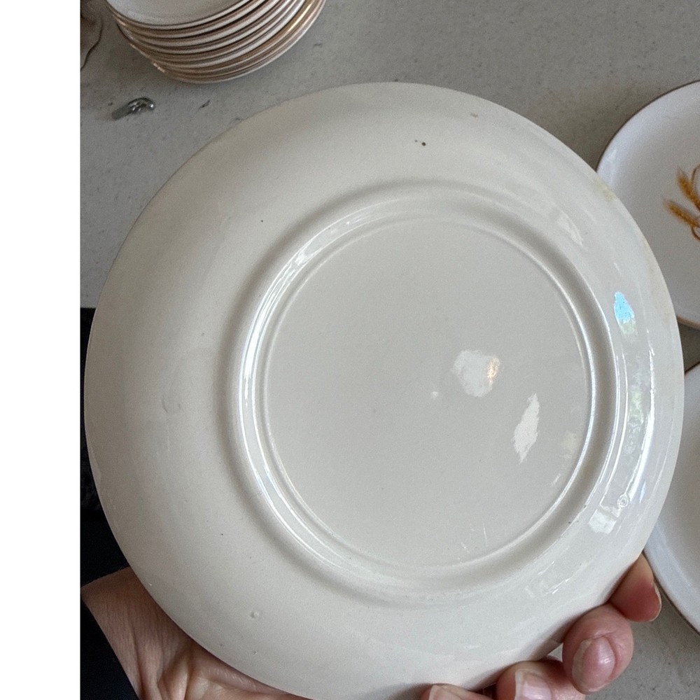 Vintage Golden Wheat Stoneware Bread Butter Plates Set of 3 Gold Rim 6.25 inch