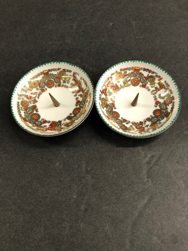 Vintage Mid Century Modern Enamel Metal candle Candlesticks Pair Austria