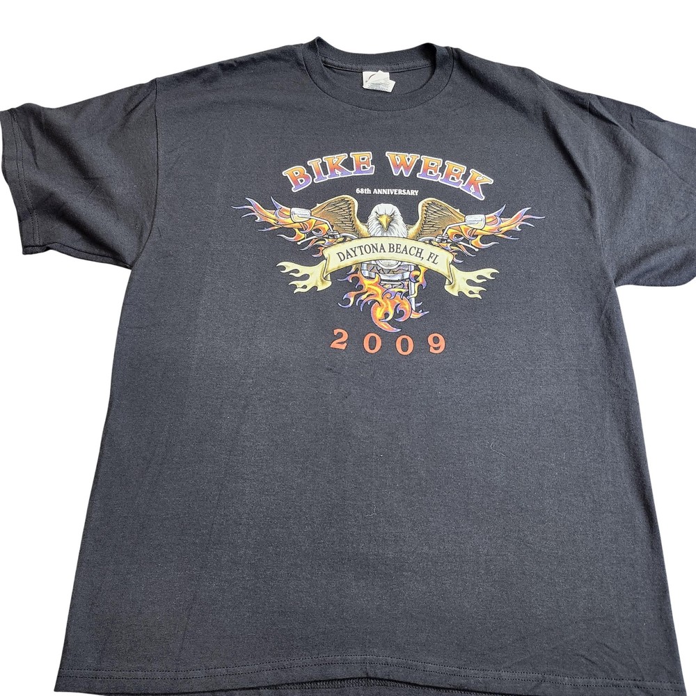 Bike Week Daytona Beach Shirt Mens Large Black Eagle Biker Graphic Tee 2009