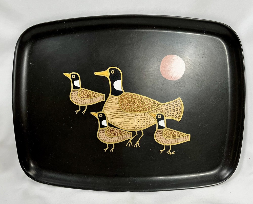 Vtg MCM Couroc Tray Duck Family Inlaid 12.5” 9.5” Lacquerware Resin USA