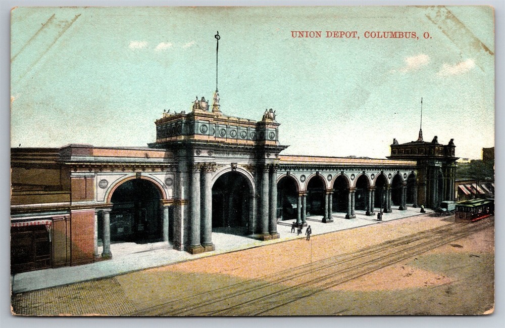 Columbus OH Union Station Train Terminal Depot Ornate Arch C1910s Postcard AA15