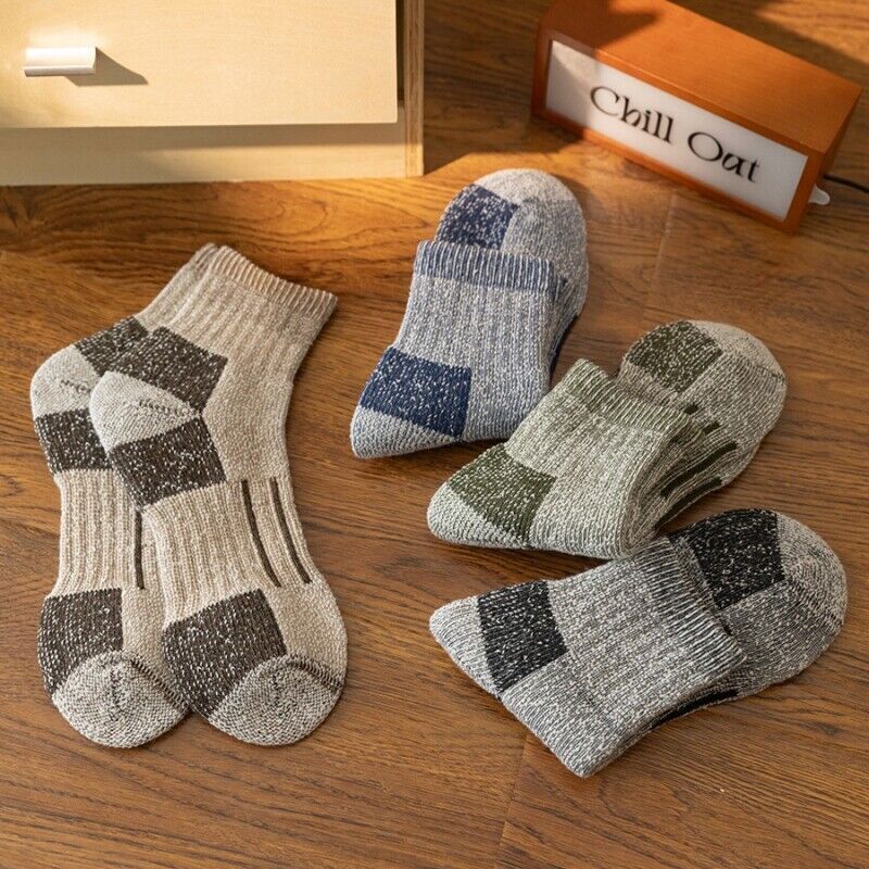 Men Thick Heavy Wool Blend Hiking Boot Check Socks Warm Thermal Outdoor Socks