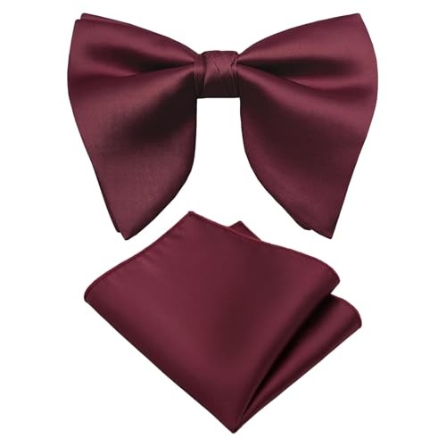 Oversized Bow Ties for Men, Pre Tied Clip on Men's Black Bowtie Burgundy Set