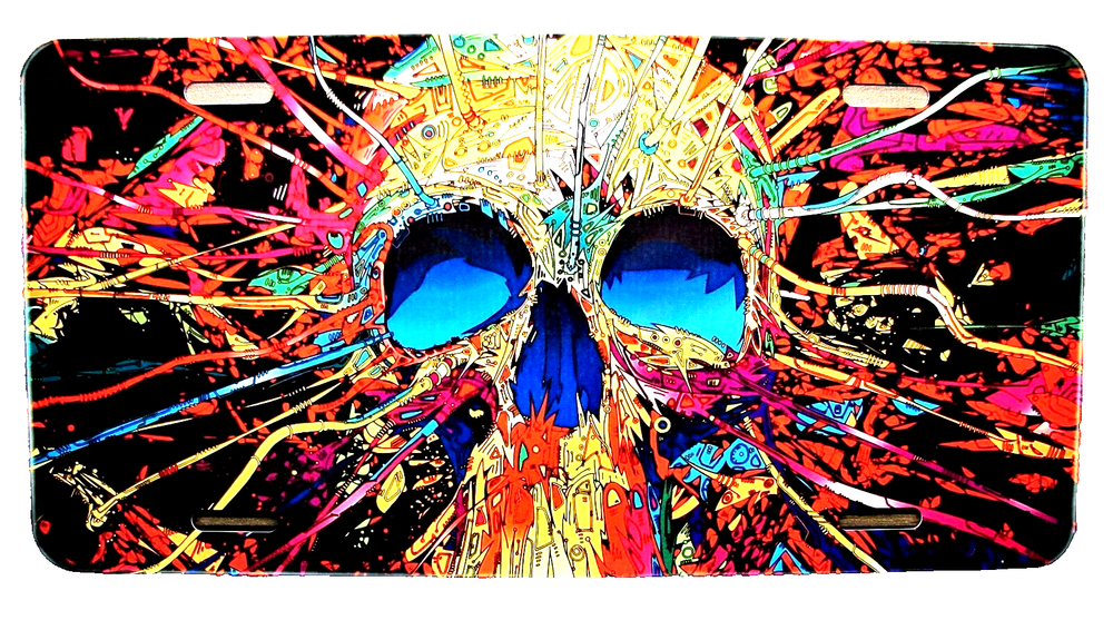 Abstract Skull Metal Novelty License Plate Auto Tag-image