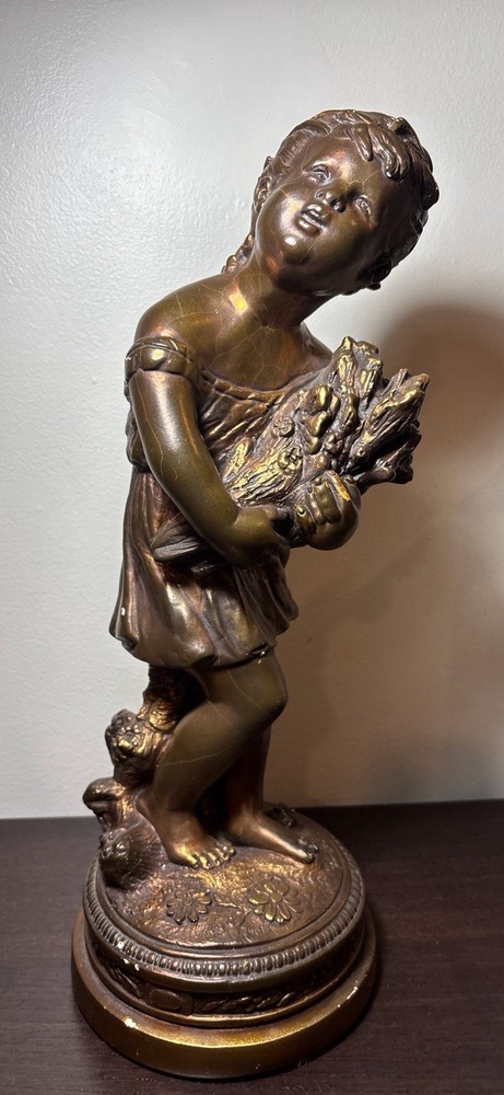 Large Vintage Sculpturite Garden Girl Statue Bronze Finish 20” Tall