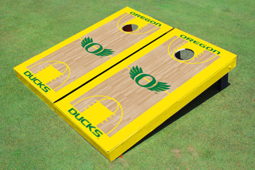 Oregon Ducks Wings Yellow Basketball Court Custom Cornhole Board Set