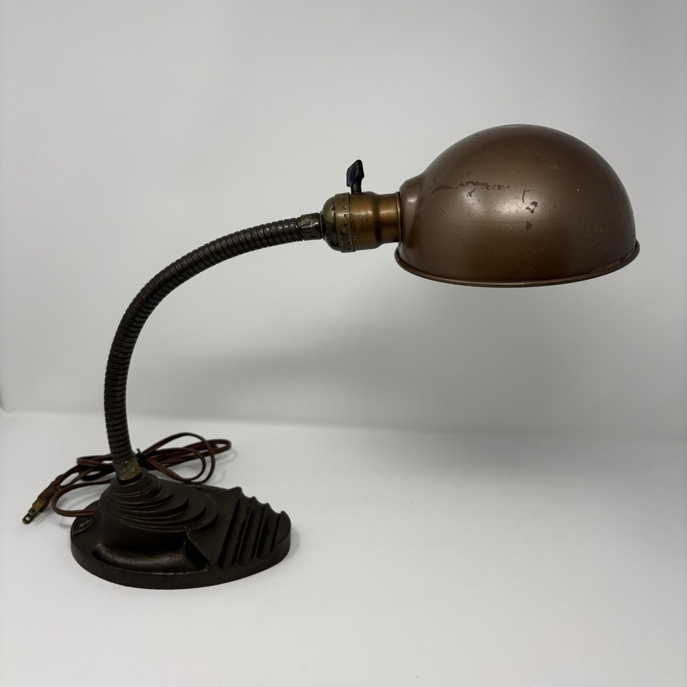 Vintage Eagle Art Deco Industrial Goose Neck Desk Lamp Cast Iron Base TESTED