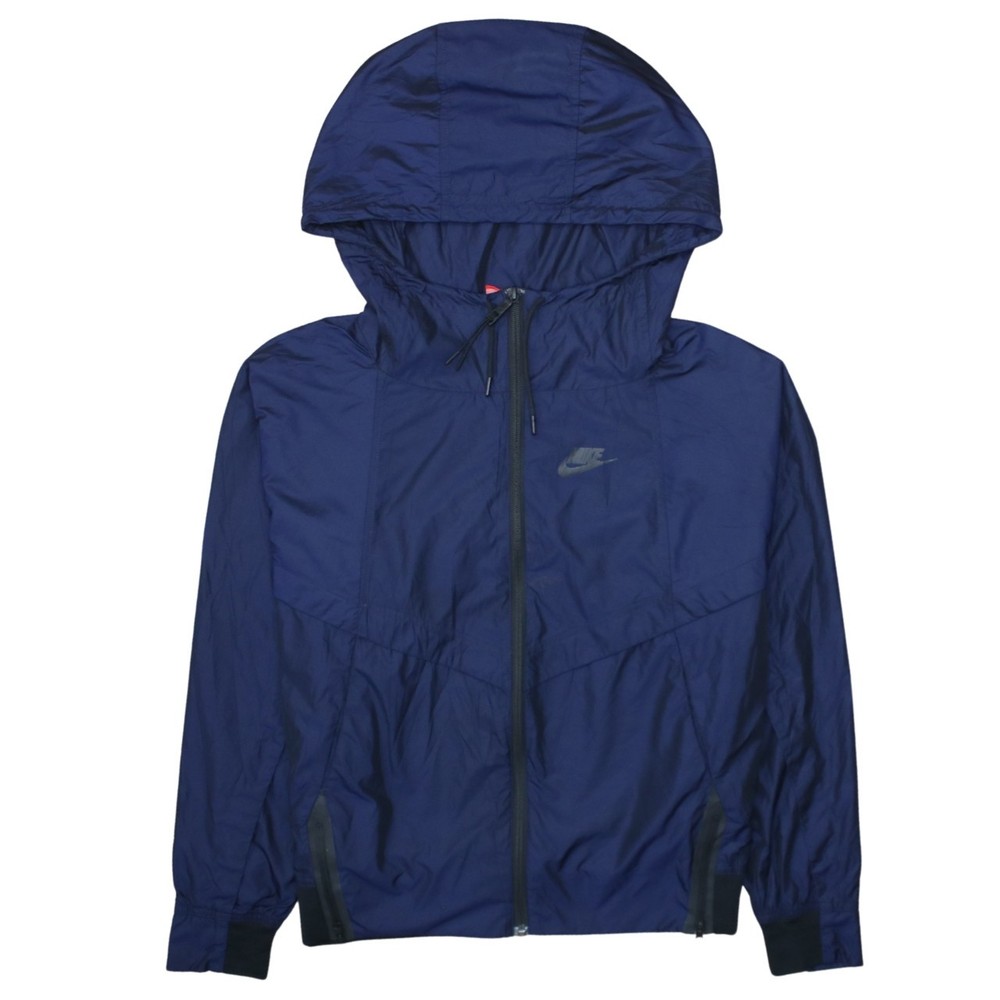 Nike Mens Windbreaker Jacket Navy Blue Hooded Full Zip Logo Pockets Nylon M