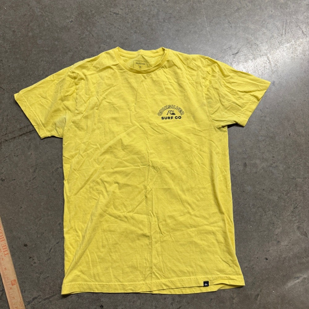 Quiksilver Mens Surf Co Graphic T-Shirt Yellow Size M Regular Fit Cotton Tee
