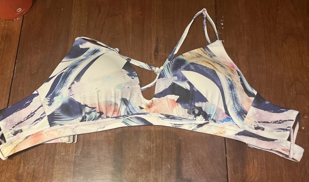 Athleta Abstract Graphic Print Bikini Padded Top Size Medium Blue & Pink-image