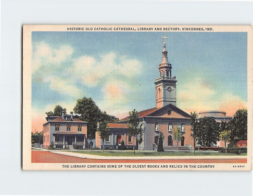 Postcard Historic Old Catholic Cathedral Library and Rectory Vincennes Indiana