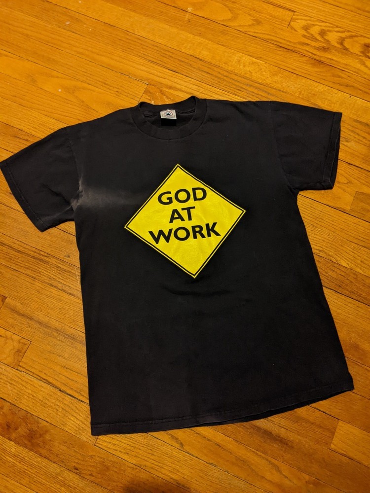 Vintage 90s Delta Men's God At Work Jesus Christ Faded Black T-shirt sz M