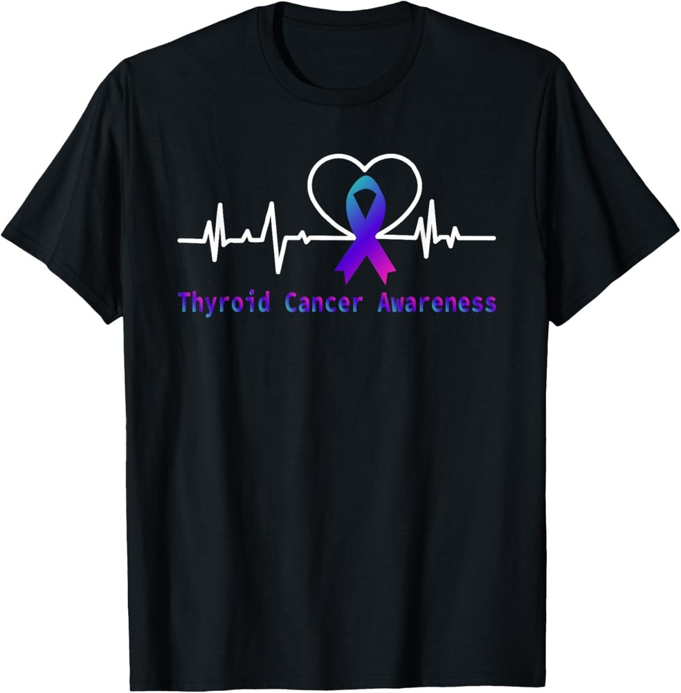 Thyroid Cancer Awareness Heartbeat Survivor Warrior Ribbon T-Shirt Hoodie