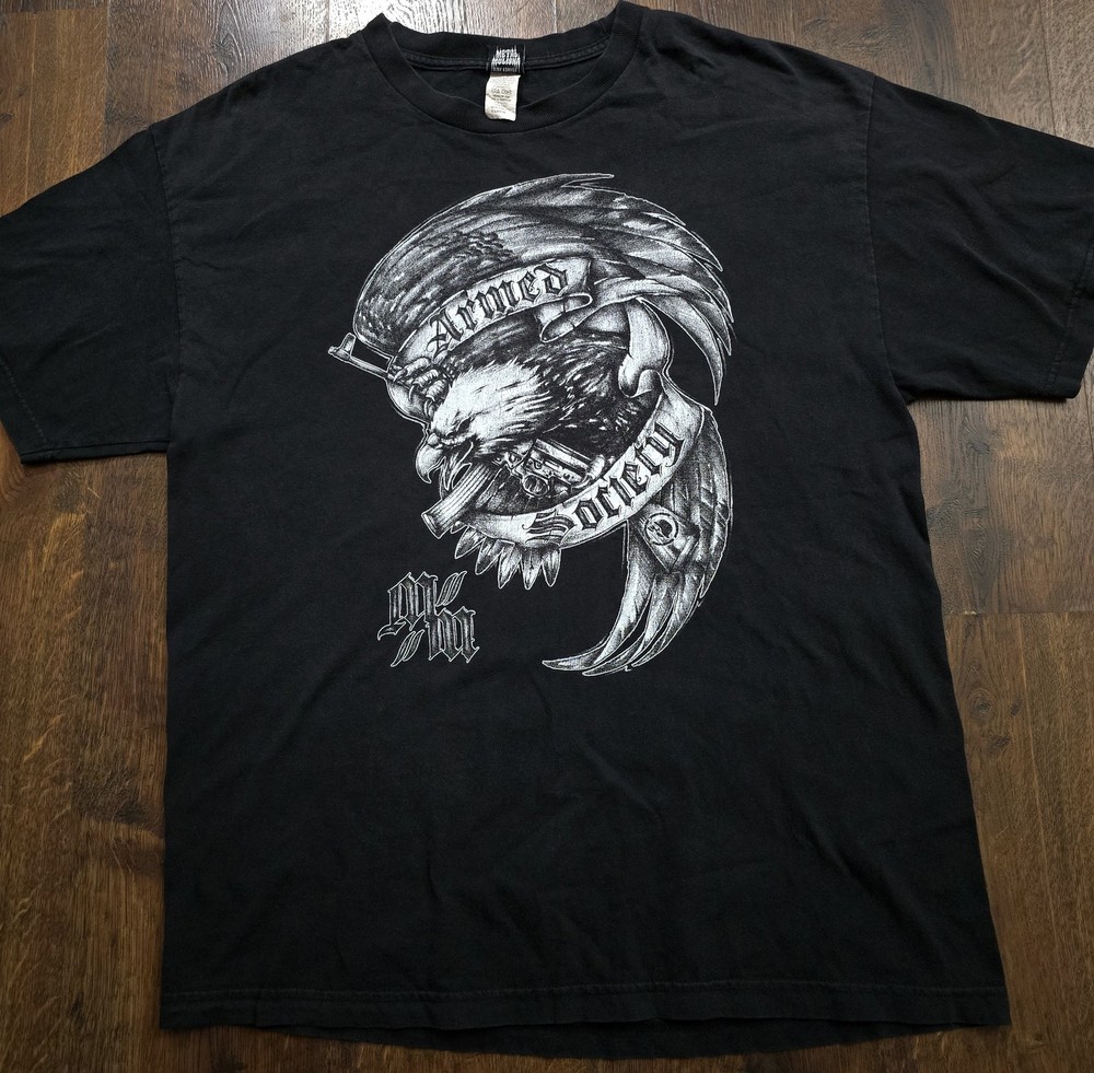Y2K Metal Mulisha Shirt Mens XL Black Armed Society Eagle Graphic Tee Skull Moto