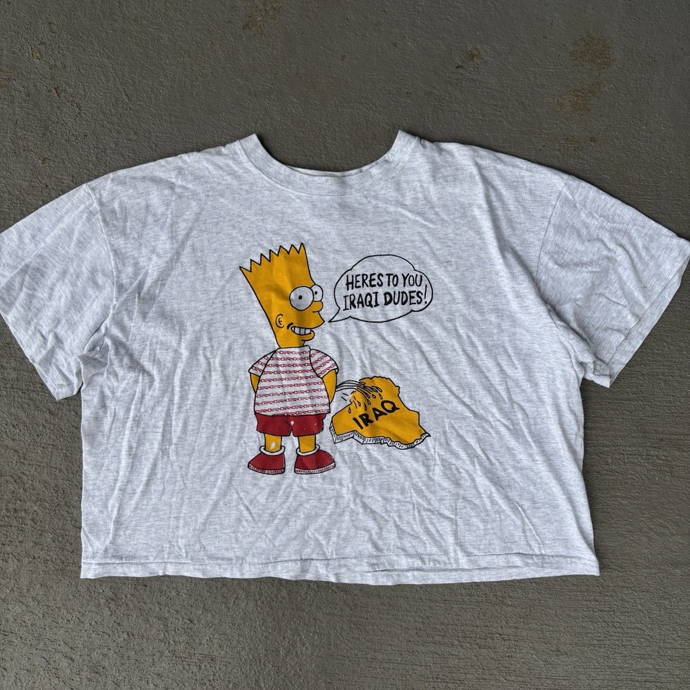 Vintage 90s Bart Simpson Here’s To You Iraqi Dudes Cartoon Parody Shirt OSFA