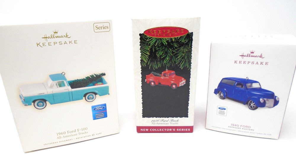 Ford Keepsake Hallmark Christmas Ornaments 1956, 1960, 1940 All America NIB