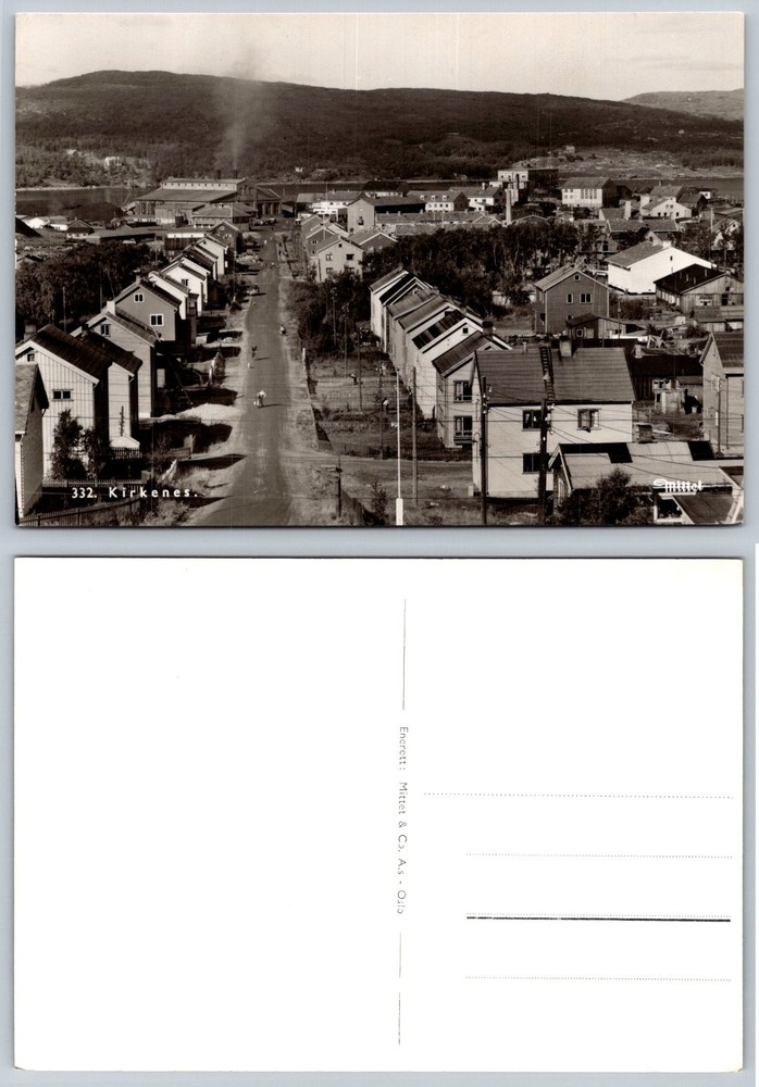 Kirkenes Norway RPPC Postcard Mittet & Co. A.s. Mid-Century Town View