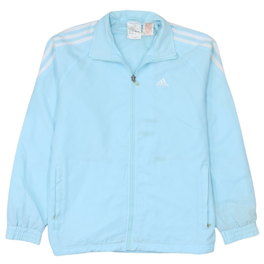 Adidas Mens Windbreaker Jacket Light Blue Three Stripe Full Zip Mesh Lined S