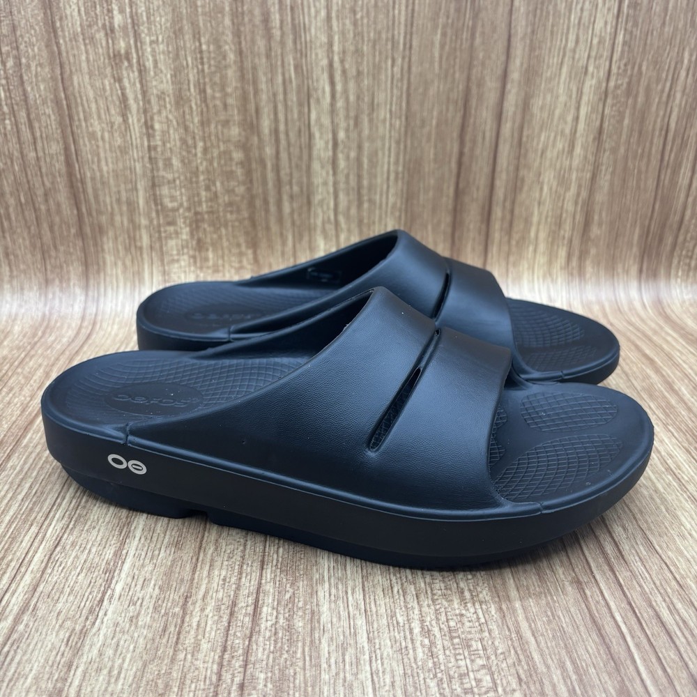 OOFOS Ooahh Recovery Slide Sandals Womens 8 Mens 6 Black Rubber Comfort Unisex