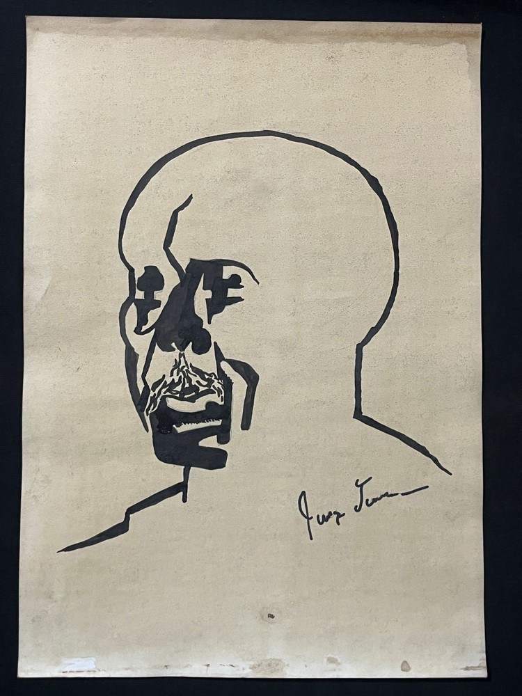 JACOB LAWRENCE drawing and painting on old paper signed stamped vintage
