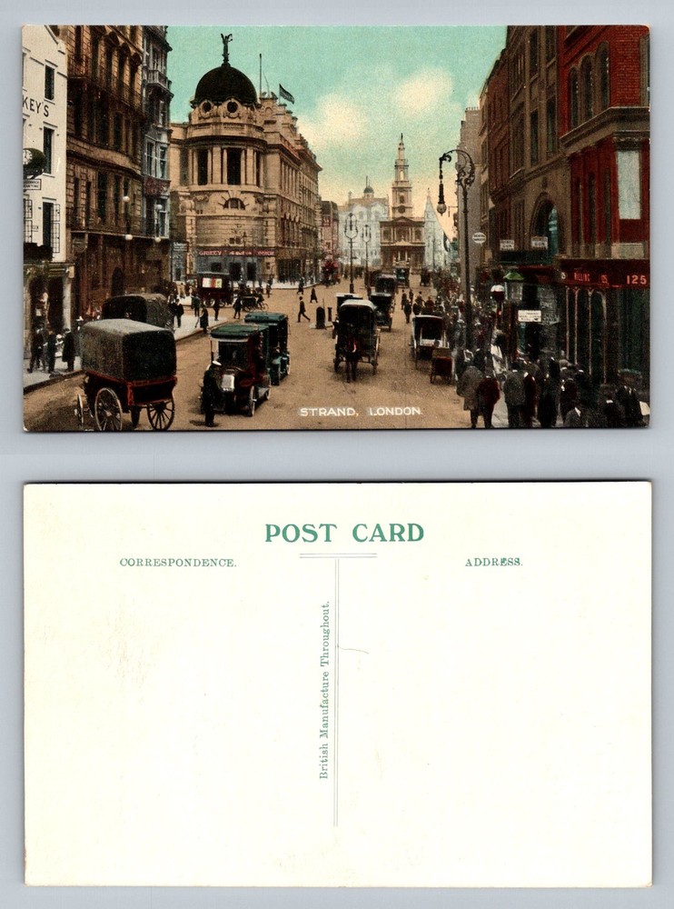 London, England, Strand Street Horse Carriages Traffic Scene Vintage Postcard