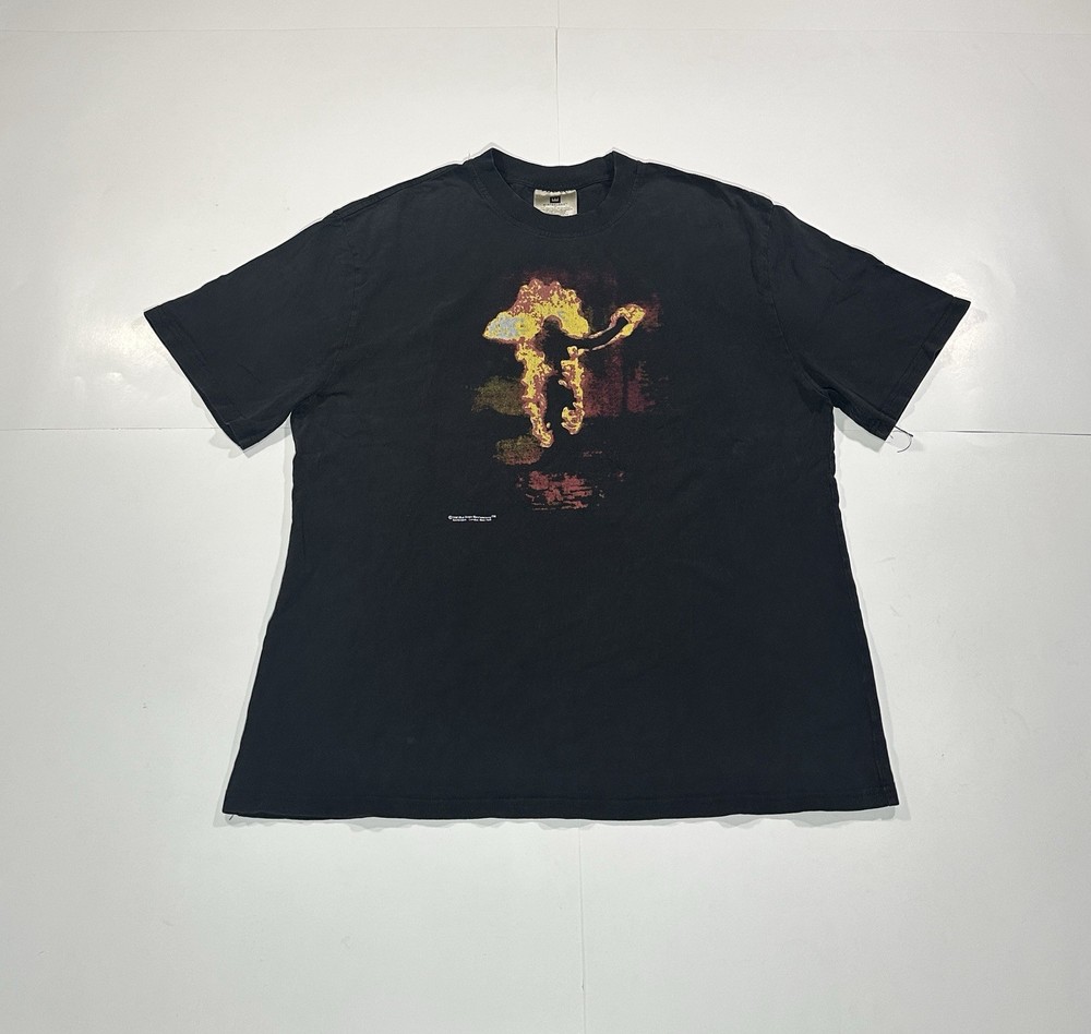 Vintage 90s Rammstein Burning Man T-Shirt Medium Blue Grape Black Band Fire RARE