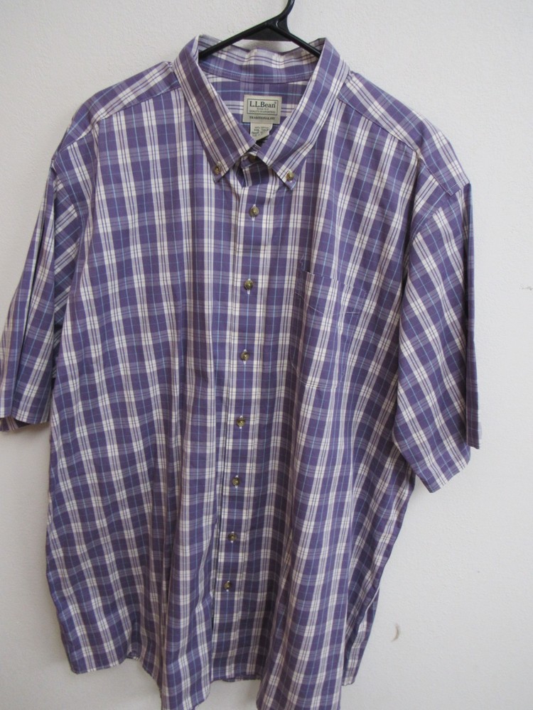 L.L. Bean Purple/White Plaid Short-Sleeve Button Down Shirt 2XLT XXL-Tall