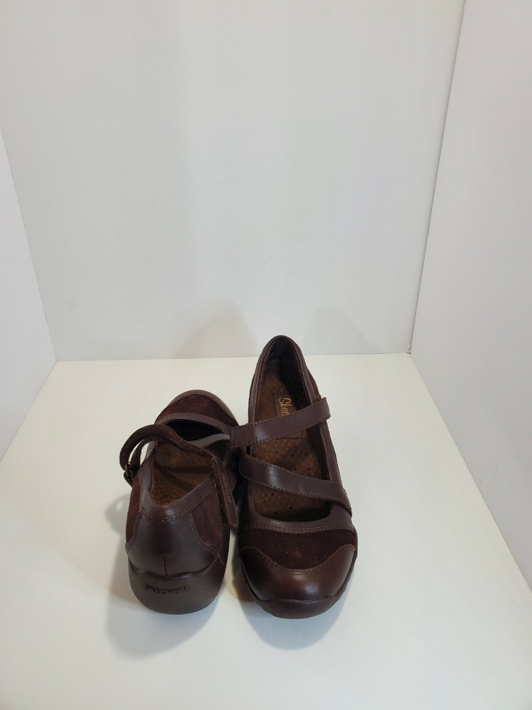 Skechers Mary Janes Clogs Shoes Heels Womens Brown Suede Leather 6.5 Casual