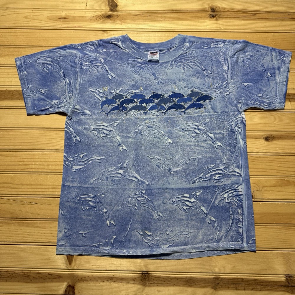 Vintage 90s Maui Hawaii AOP Dolphin Ocean Nature Beach Surf Shirt Size Medium