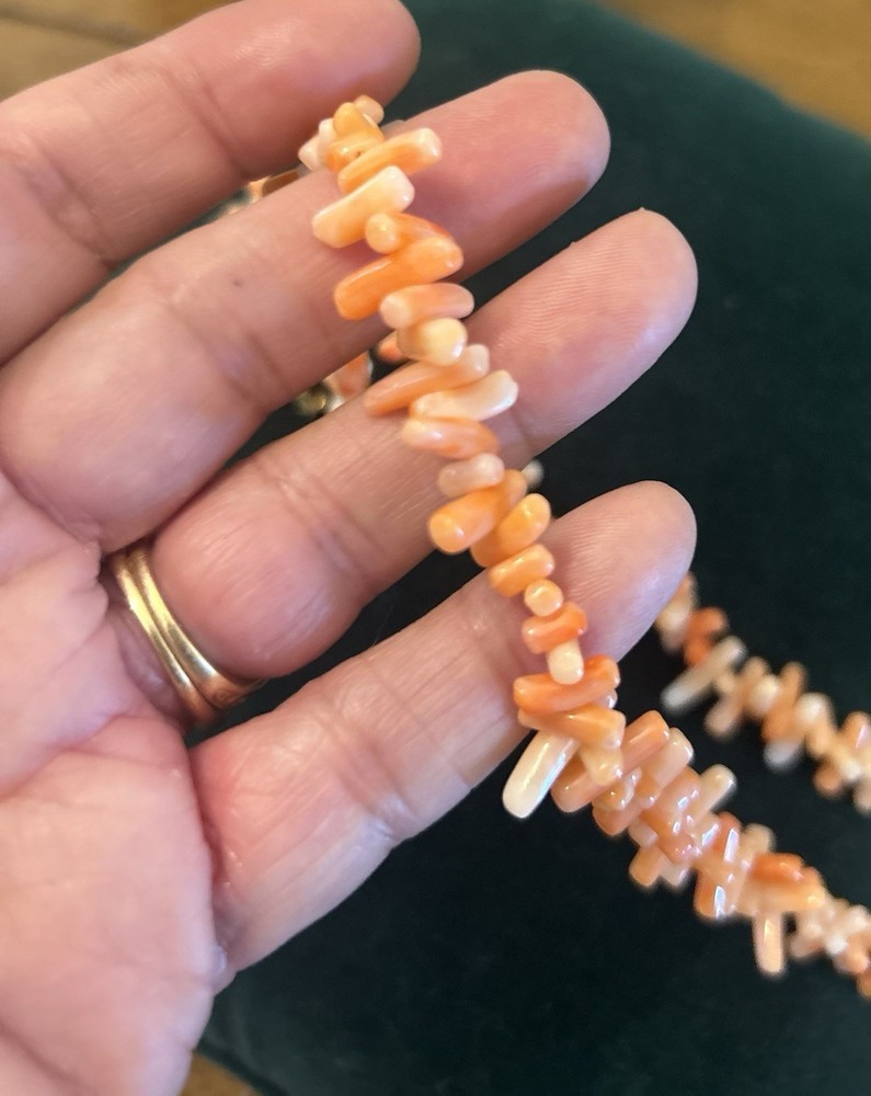 VINTAGE NAPIER SIGNED 24” Coral Necklace Gold Clasp