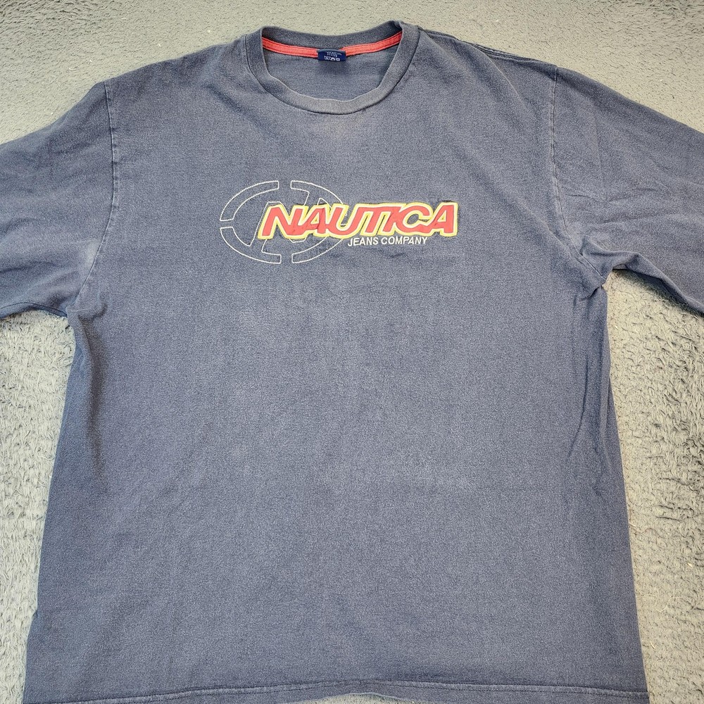 Nautica Jeans Company Shirt Mens Large Long Sleeve Embroidered Logo Crewneck