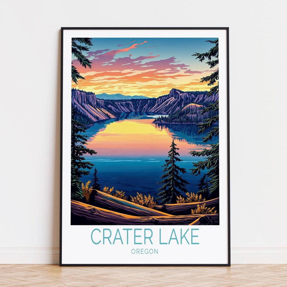 Crater Lake Oregon Travel Poster Crater Lake National Park Print Oregon Wall