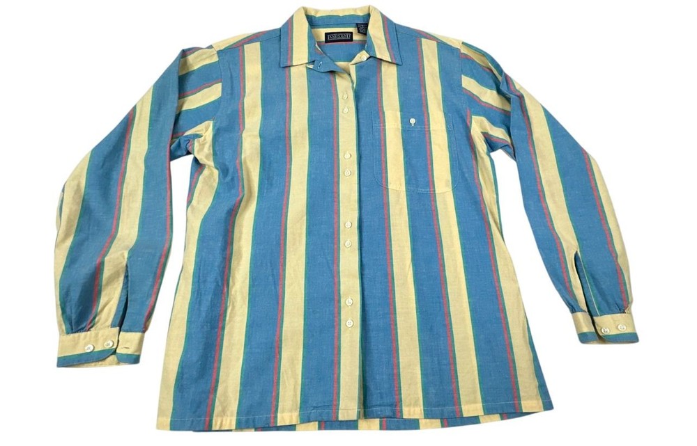 Lands End Blue & Yellow Stripe Button Up Shirt. Women's - Size 8