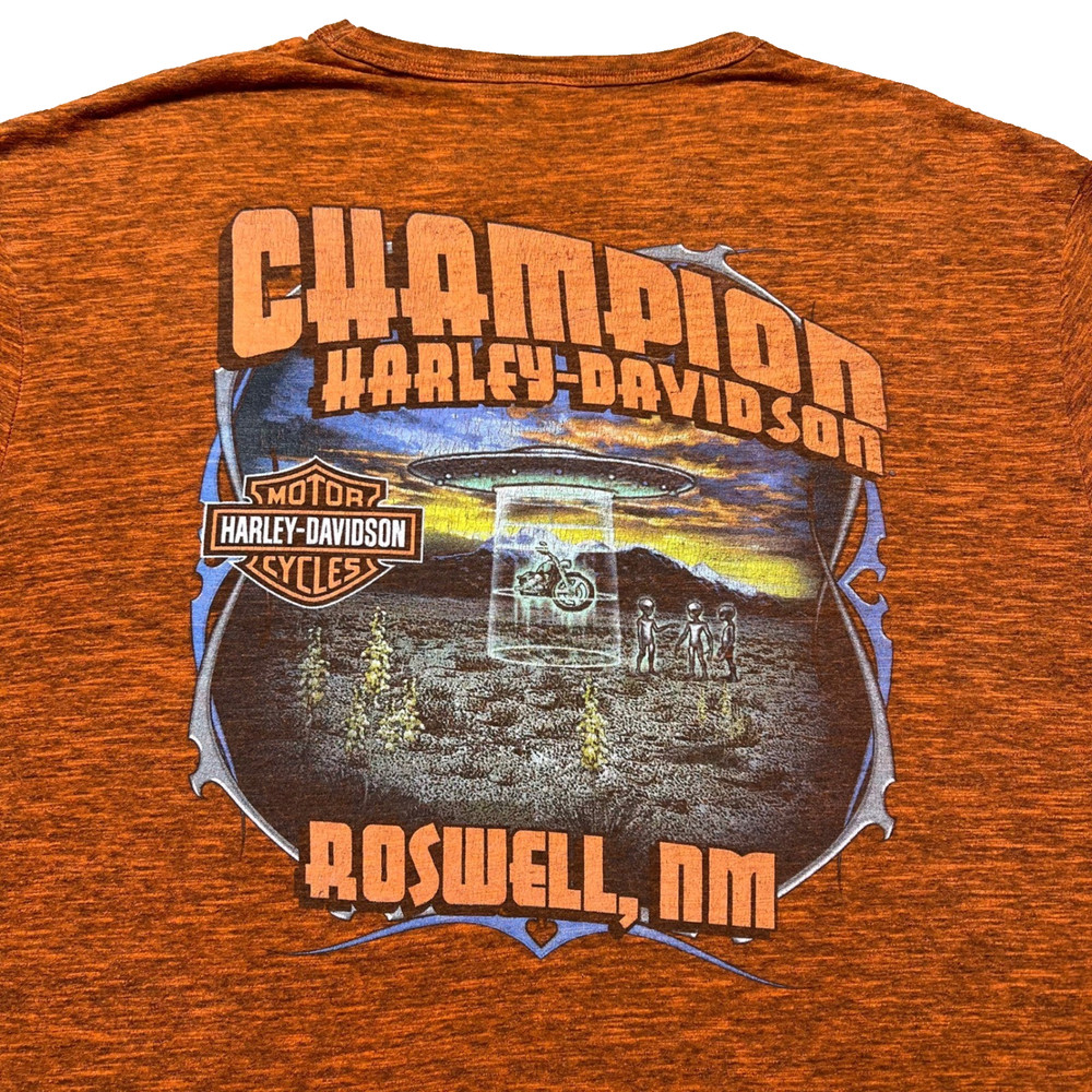 Harley Davidson Roswell NM UFO Alien Graphic T Shirt Mens Orange Heather XL