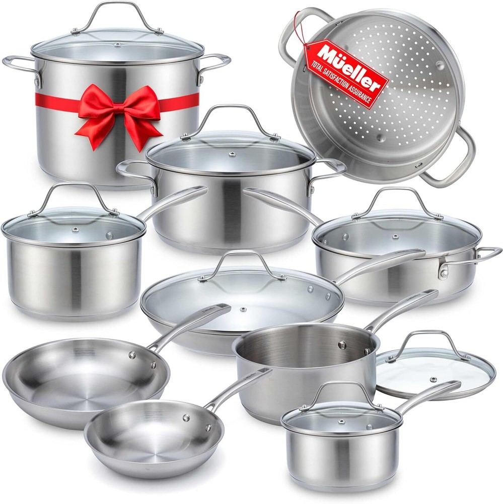 Mueller Pots and Pans Set 17-Piece, Ultra-Clad Pro Stainless Steel Cookware Set,
