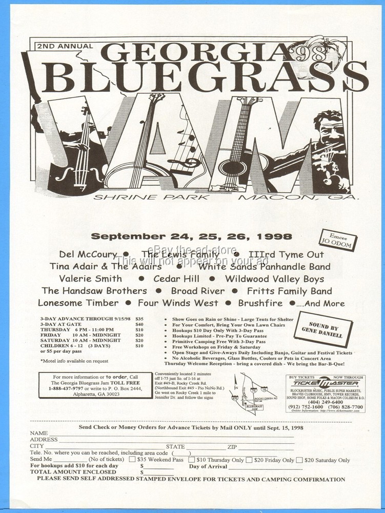 1998 Georgia Bluegrass Festival Macon GA Promo Ad Del McCoury Lewis Family