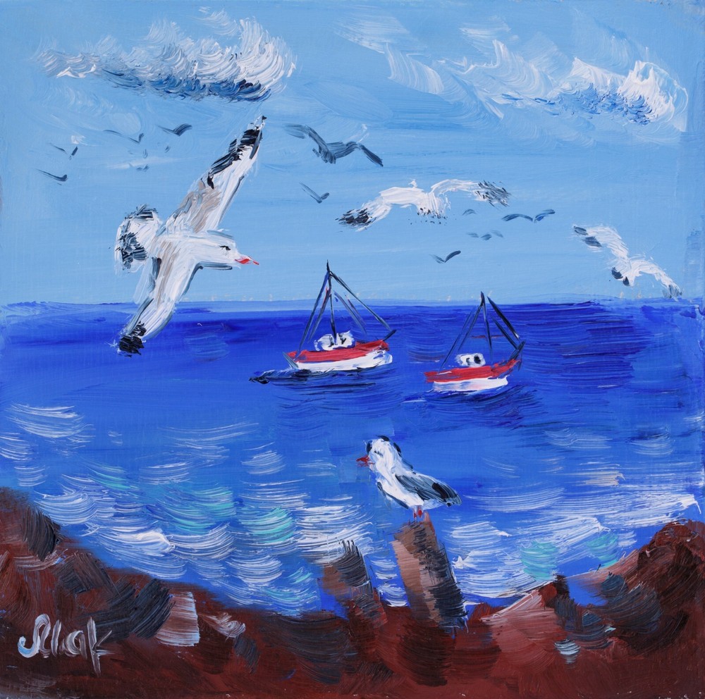Gull Oil Painting Puerto Rico Original Art Seagull Fly Bird Artwork Seascape Art