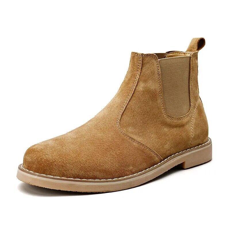 Mens Pull On Round Toe faux Suede Leather Chelsea boots Ankle Boots Shoes