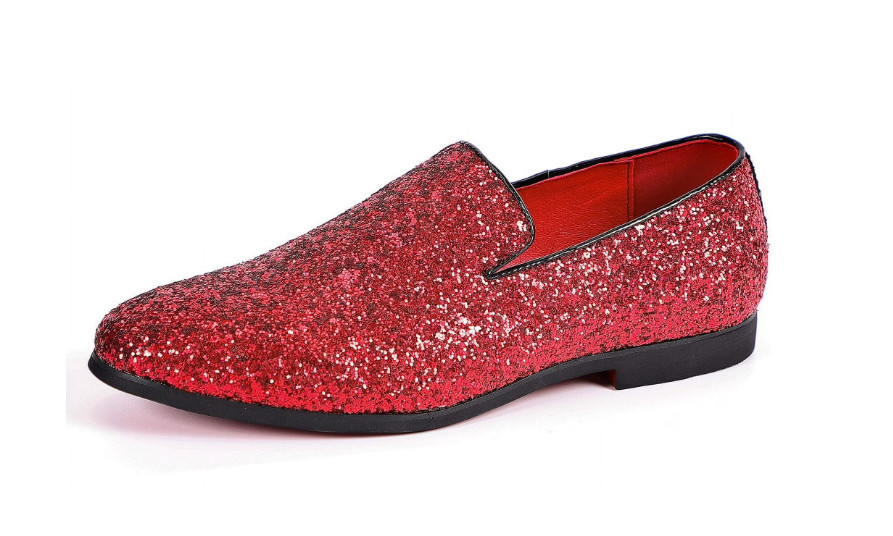 Santimon Men's US 9 Red Glitter Slip On Loafers Sequin Dress Shoes