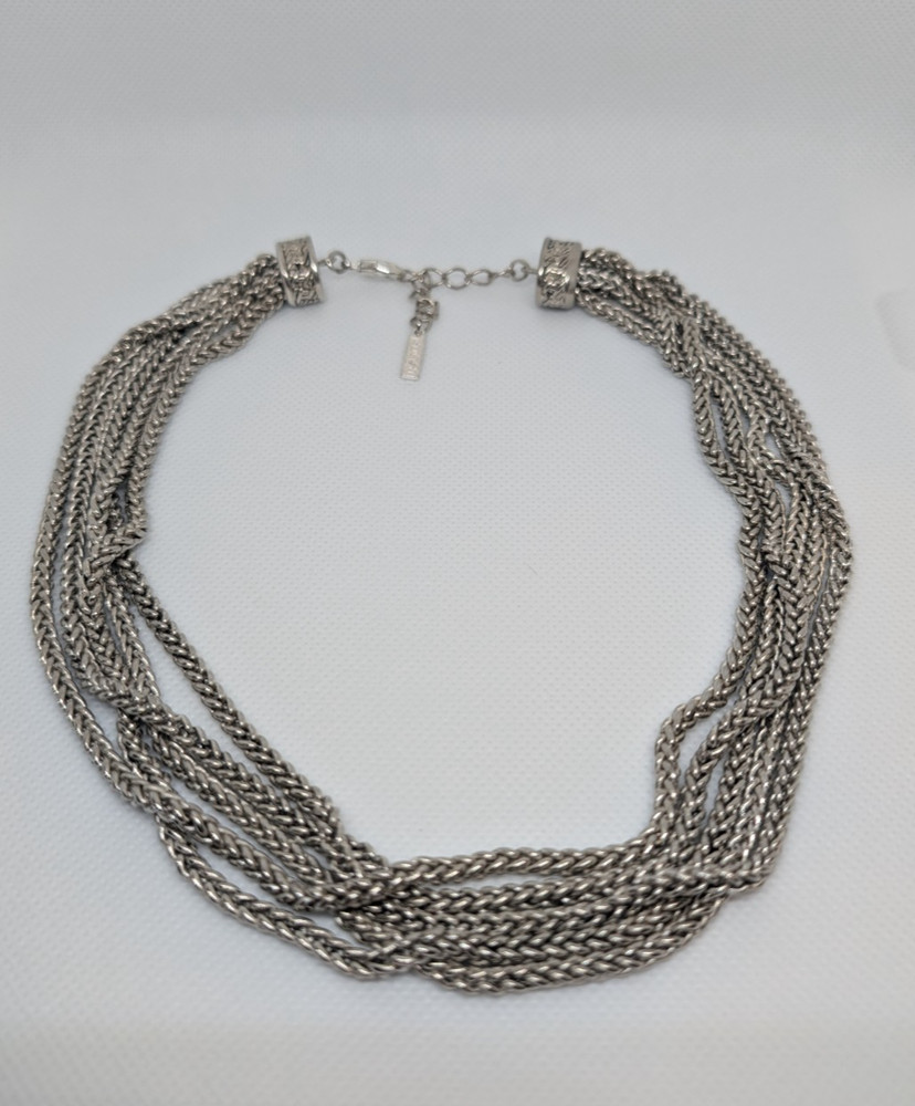 Vintage Napier Silver Tone Multi Strand Bib Necklace