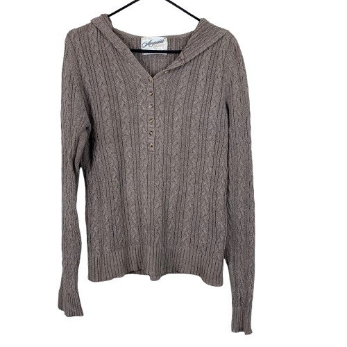 Vintage Y2K Aeropostale Women’s Hooded Cable Knit Henley Sweater Size XL