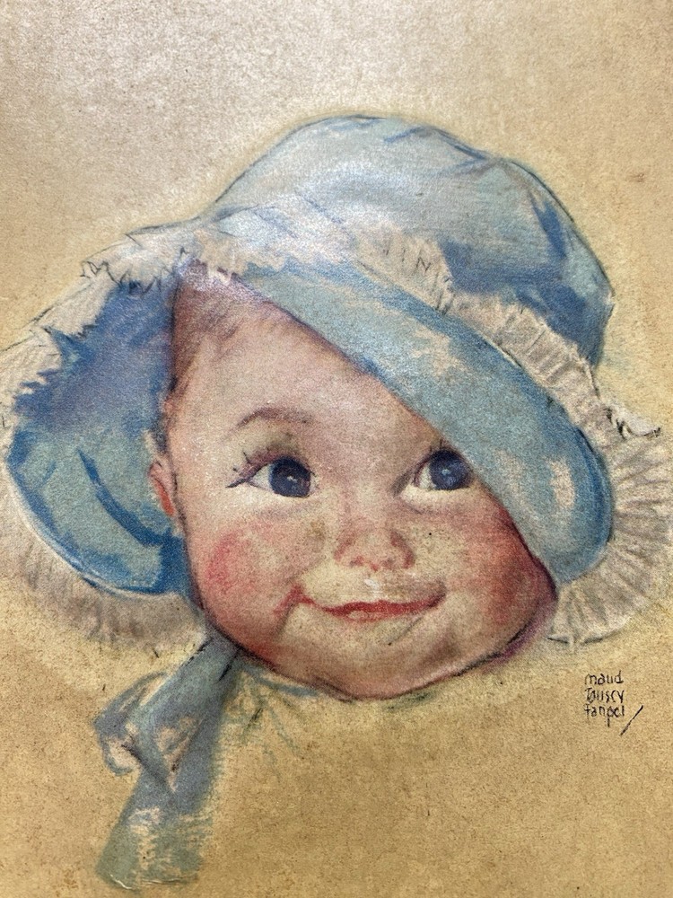 Vintage Baby in Blue Bonnet Picture Lithograph by Maud Tousey Fangel
