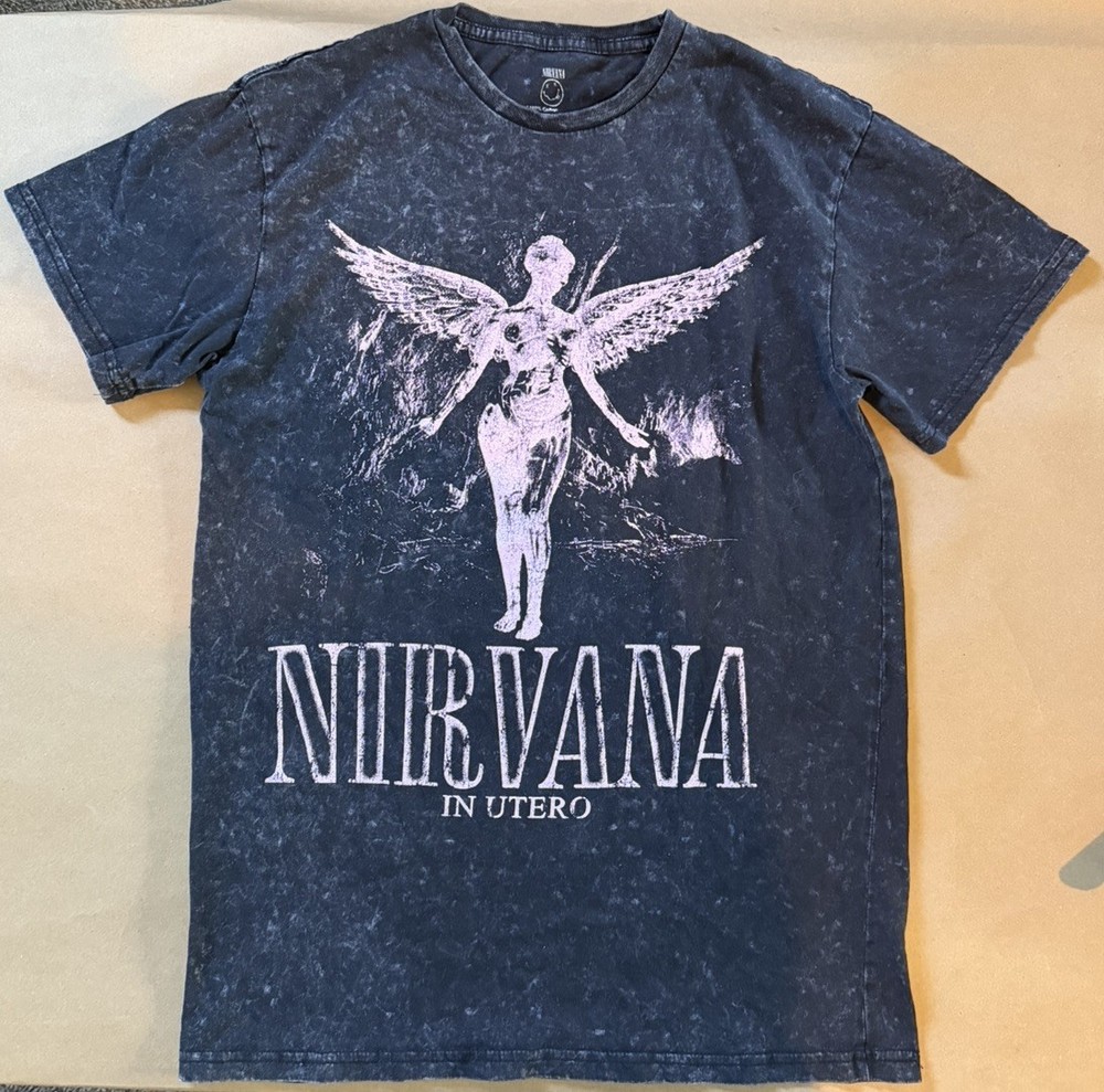 Nirvana In Utero Angel Black Acid Wash Short Sleeve T-Shirt Size M