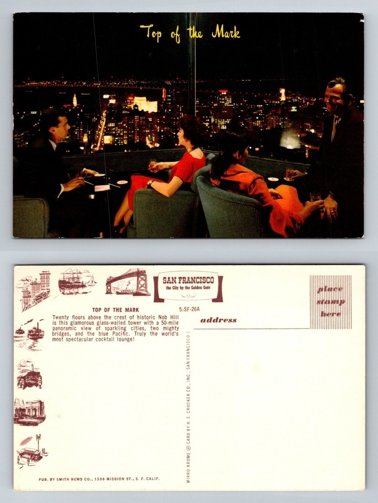 San Francisco, CA-California, Top of the Mark Nob Hill Night Vintage Postcard