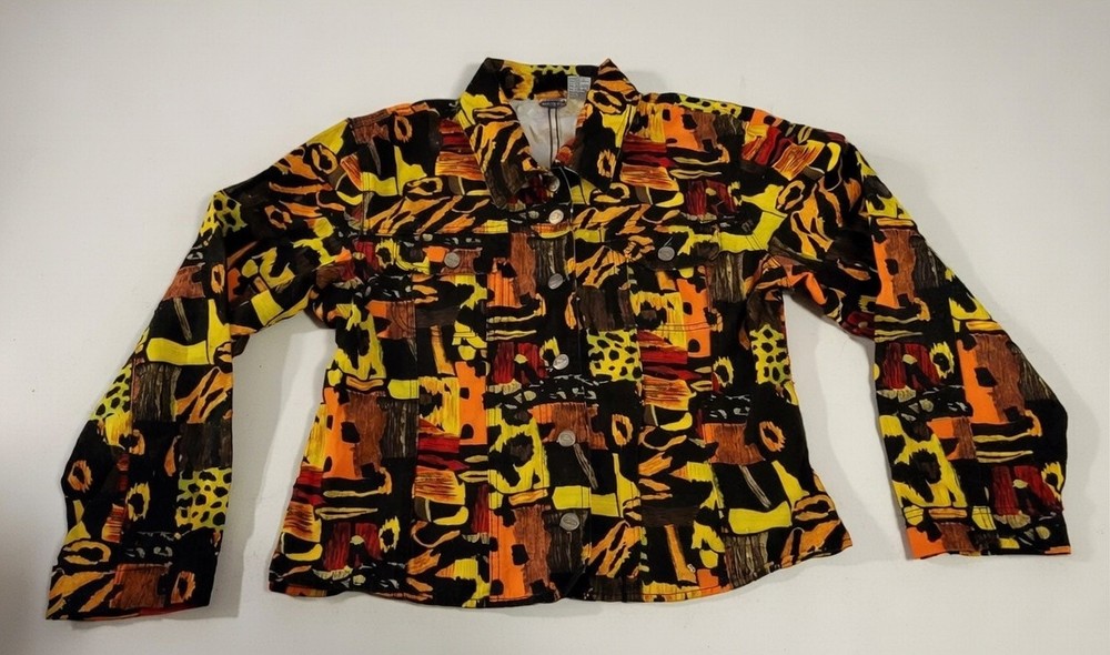 Zana Di Y2K Women's Multi-Color Crop Denim Jacket With A Bold Abstract Funky Art-image