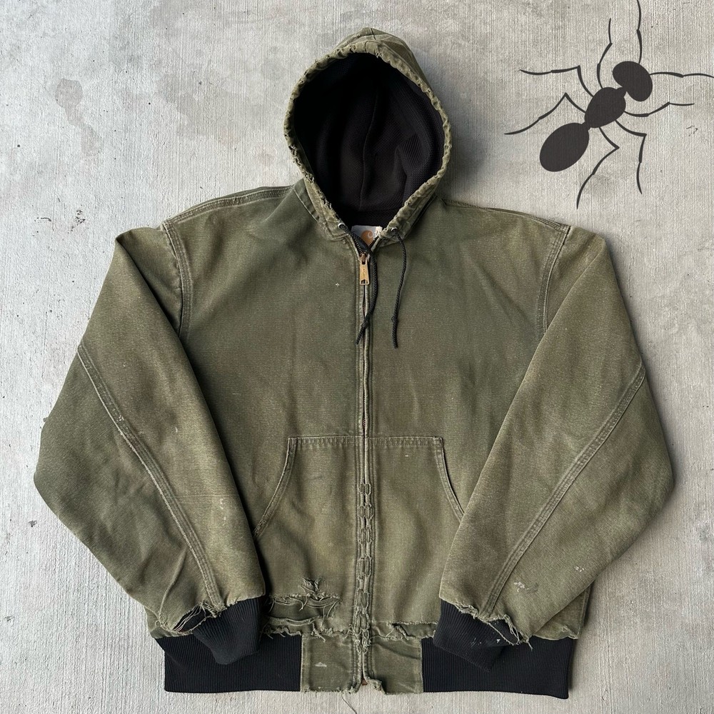 Vintage Y2K Carhartt JR104 green hooded work wear jacket